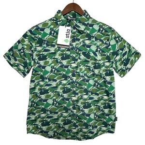 Stio Curtis Camp Shirt Green‎ Lakeside Pine Brushstroke Camo Short Sleeve Mens M